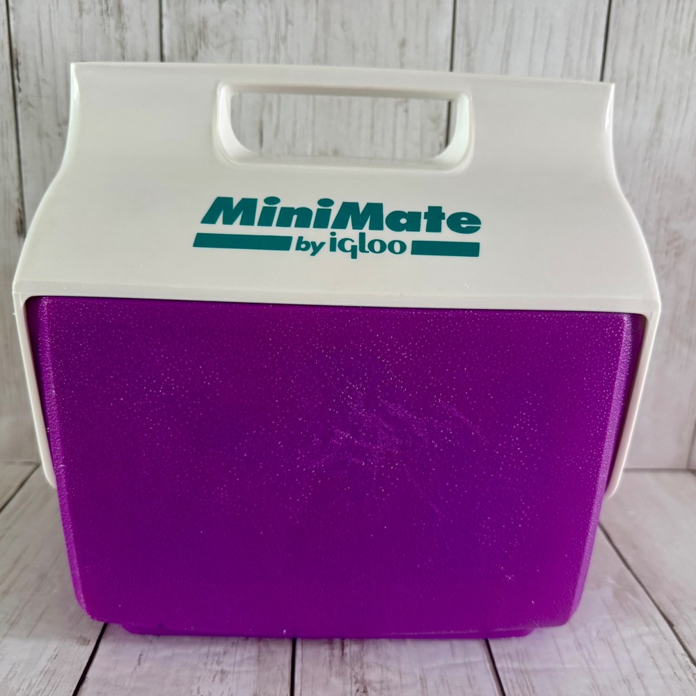 Vintage Igloo MiniMate Cooler Purple Teal White 90s Retro Personal Lunch Box USA